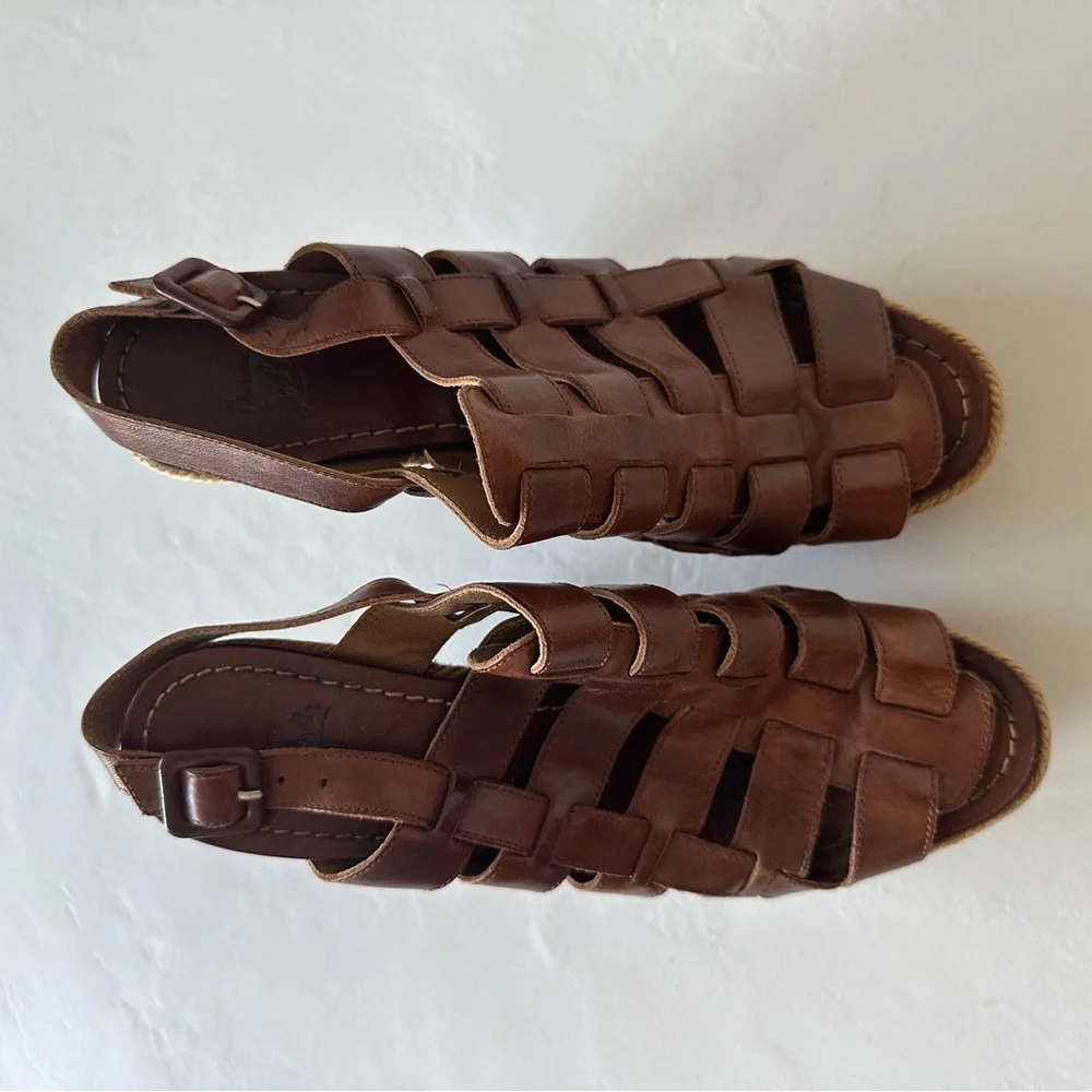 Christian Louboutin Leather Caged Espadrille Wedge Sandals | Size 38